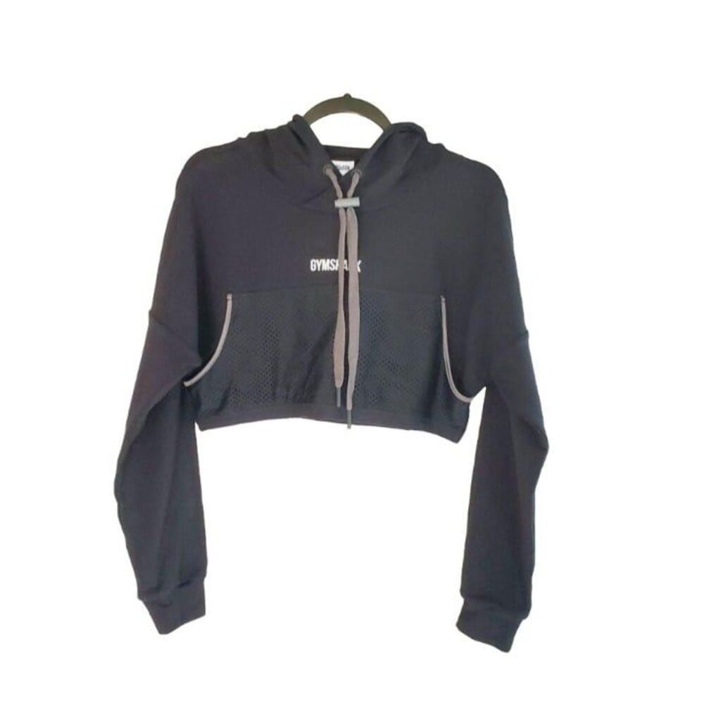 Gymshark Womens Top Black S Hoodie Cropped Pullover New